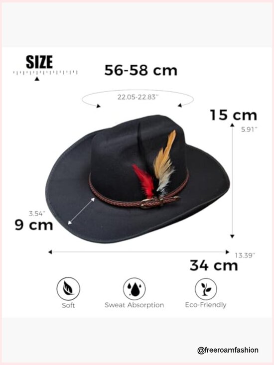 Woolen Wide Brim Cowboy Hat with Feather Fedora main image 5